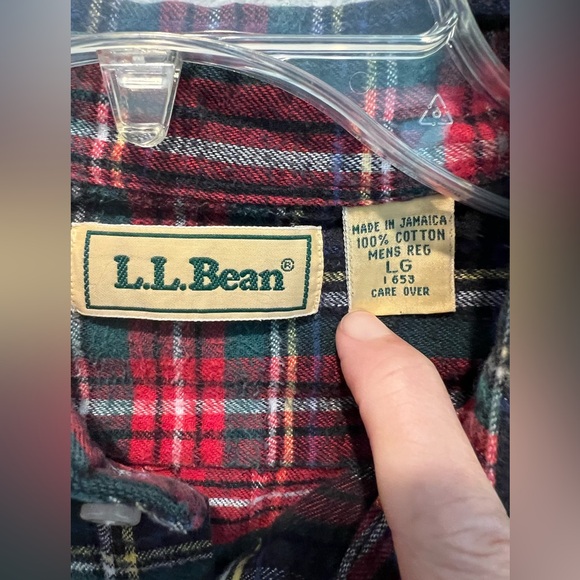 Vintage L.L. Bean Cotton Flannel Shirt Red Tartan Plaid Men’s Button Front L - Picture 5 of 7